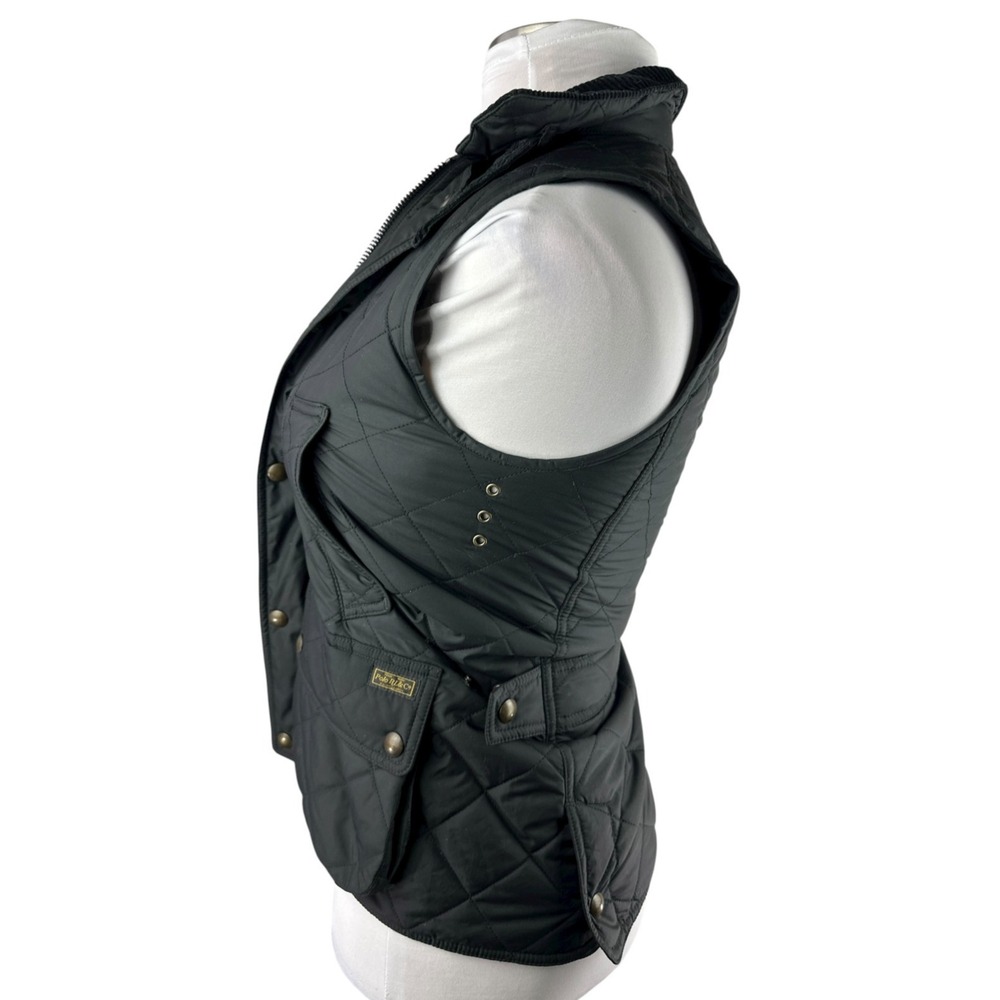 Polo Ralph Lauren Diamond Quilted Vest XS Black Full Zip Corduroy Collar Belt - Picture 11 of 16